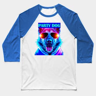 Party Dog Synthwave Retro Baseball T-Shirt